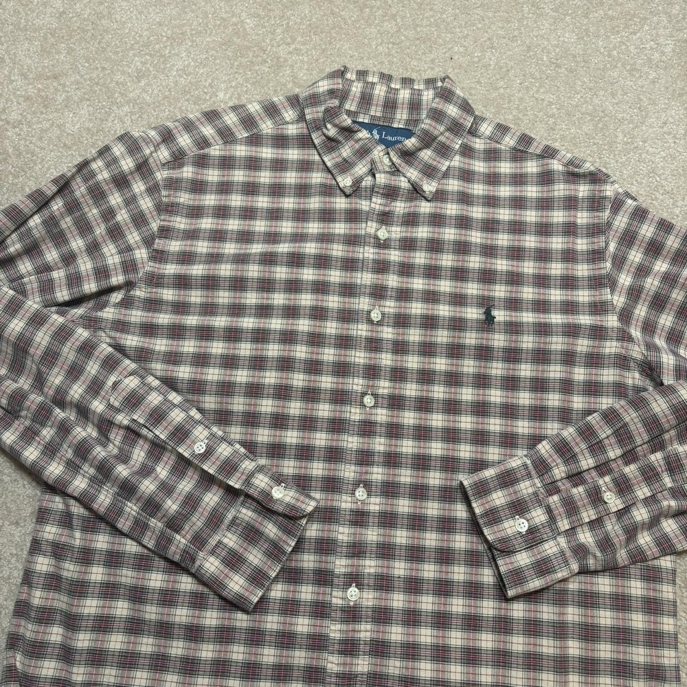 Vtg Ralph Lauren Shirt Mens Large Multicolor Plaid‎ Button Down Long Sleeve 90s